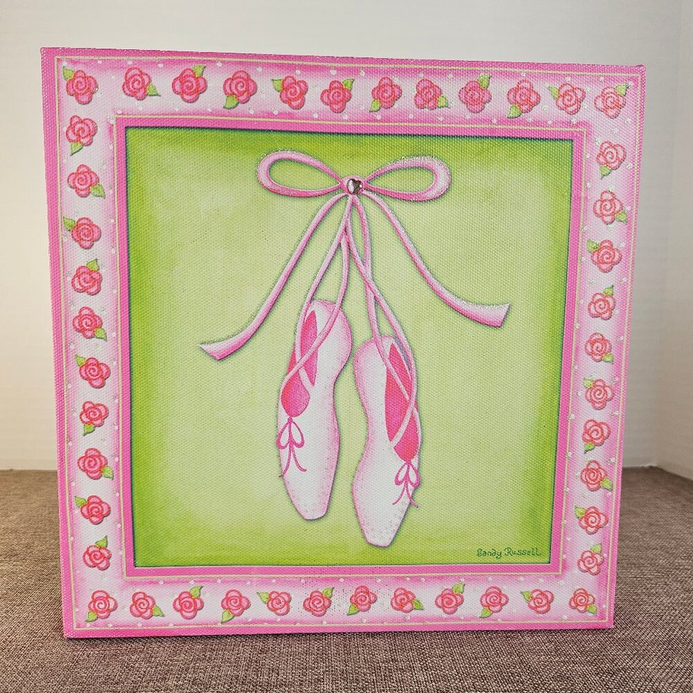 Sandy Russell Art Ballerina Slippers Image Pink Green White